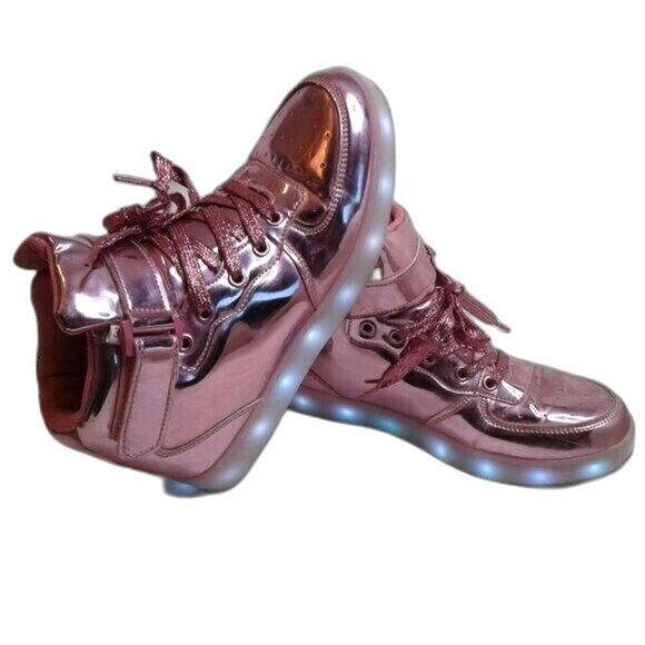 Kids LED LightUp HighTop Sneaker USB Rechargeable Flashing Shoes Pink Size 3.5/4 - Picture 2 of 12